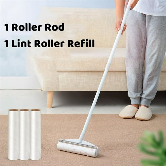 Large Lint Rollers for Pet Hair, Extra Sticky Long Handle Rollers for Floor(Extendable Handle to 49 Inch) - Sticky Mop for Cleaning , Cars, Clothing, And Pet Hair
