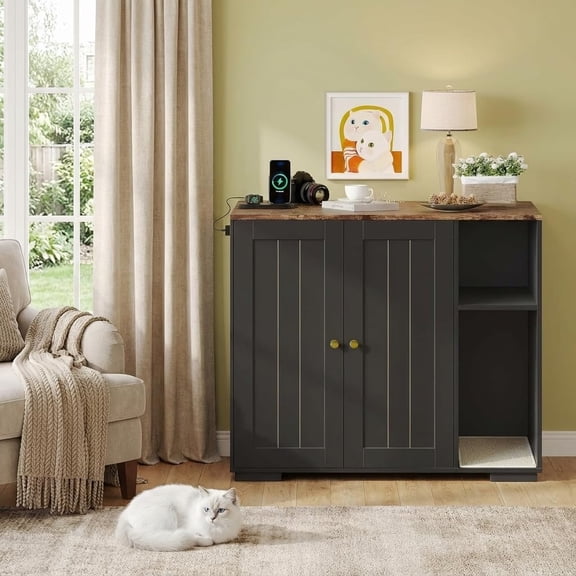 Dog-Proof Robot Cat Litter Box Enclosure Cabinet, Black