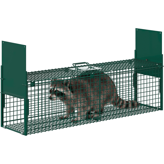 Large Live Animal Trap for Raccoon, Stray Dog, Fox, Groundhog, Heavy Duty Q235 Carbon Steel Humane Cage, Foldable Catch and Release Trap