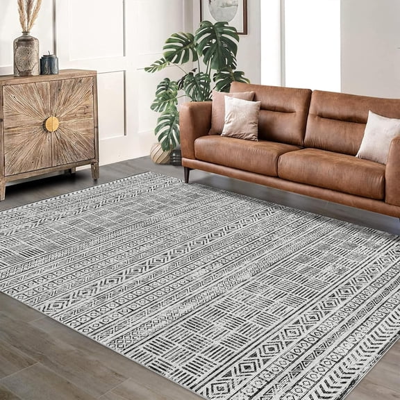 Large Living Room Area Rug 10x13: Soft Machine Washable Moroccan Rugs for Bedroom - Non Slip Neutral Morden Indoor Floor Carpet for Home Office Decor Grey
