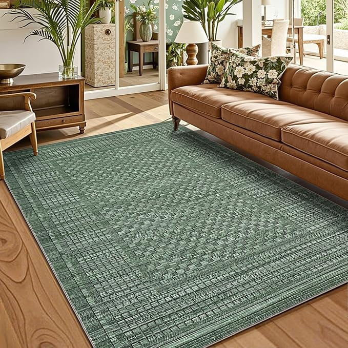 Large Living Room Area Rug 8x10 - Machine Washable Modern Rugs Boho Neutral Rug Non Slip Non-Shedding Low Pile Farmhouse Carpet for Bedroom Nursery Classroom Dorm 8'x10' Green