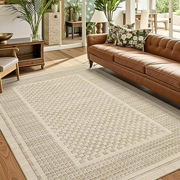 Large Living Room Area Rug 8x10 - Machine Washable Modern Rugs Boho Neutral Rug Non Slip Non-Shedding Low Pile Farmhouse Carpet for Bedroom Nursery Classroom Dorm 8'x10' Beige