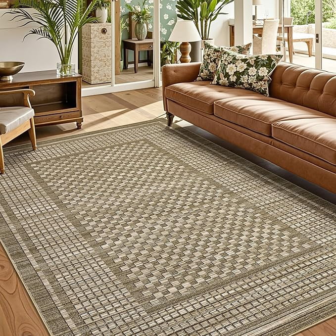 Large Living Room Area Rug 8x10 - Machine Washable Modern Rugs Boho Neutral Rug Non Slip Non-Shedding Low Pile Farmhouse Carpet for Bedroom Nursery Classroom Dorm 8'x10' Brown