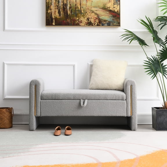 Large Living Room Foot Rest - Modern Upholstered Storage Bench In Grey Coffee Table With Function Grey, Stylish Addition To