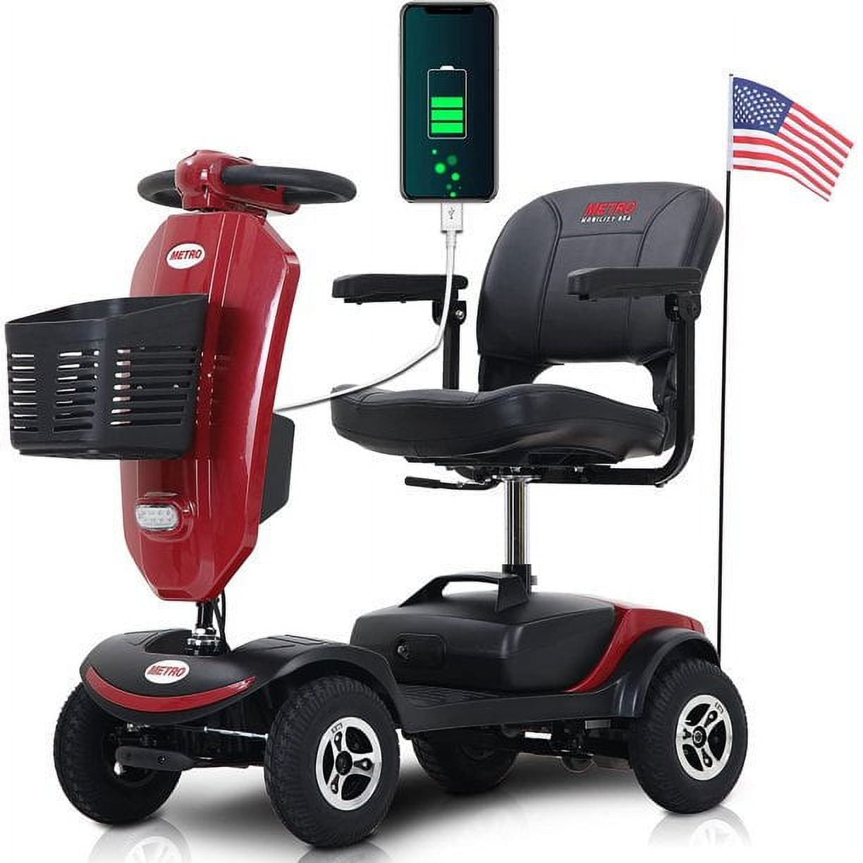 Large Load Capacity Powered Mobility Scooters for Seniors with Headlight Cup  Holder USB Port, Long Range Folding Mobility Scooters for Adults, Easy to  Fold in Boot Trunk, Red 