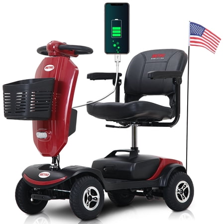 Large Load Capacity Powered Mobility Scooters for Seniors with Headlight Cup Holder USB Port, Long Range Folding Mobility Scooters for Adults, Easy to Fold in Boot Trunk, Upgrade Red
