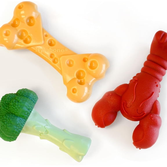 Large Lobster-Shaped Cheese and Broccoli Dog Chew Toys 3 Pack