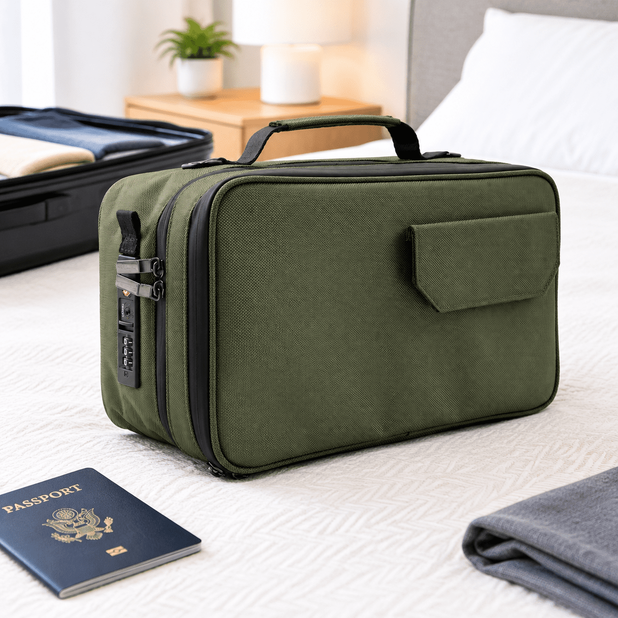 Large Lockable Carbon-Lined Travel Storage Box, Green, 16.65 x 10.75 x ...