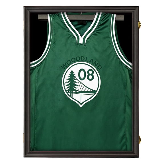 Large Lockable Jersey Frame Display Case Wall Mount, T-Shirt Shadow Box with Clear UV-Protective Acrylic, Hangers Linen Backing for Football, Basketball, Baseball