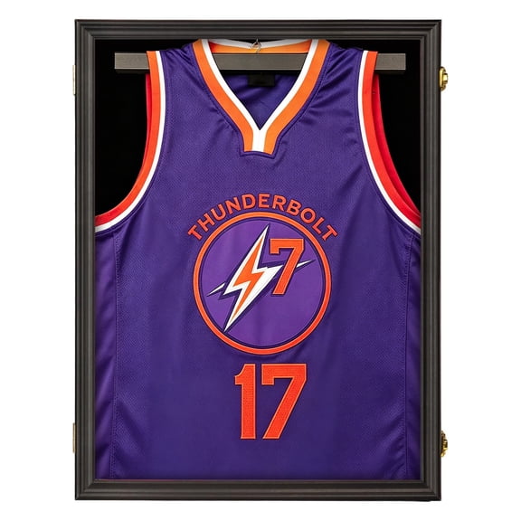 Large Lockable Jersey Frame Display Case Wall Mount, T-Shirt Shadow Box with Clear UV-Protective Acrylic, Hangers Linen Backing for Football, Basketball, Baseball