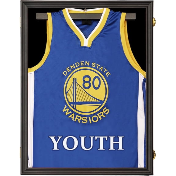Large Lockable Jersey Frame Display Case Wall Mount, T-Shirt Shadow Box with Clear UV-Protective Acrylic, Hangers Linen Backing for Football, Basketball, Baseball