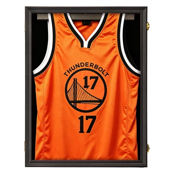 Large Lockable Jersey Frame Display Case Wall Mount, T-Shirt Shadow Box with Clear UV-Protective Acrylic, Hangers Linen Backing for Football, Basketball, Baseball