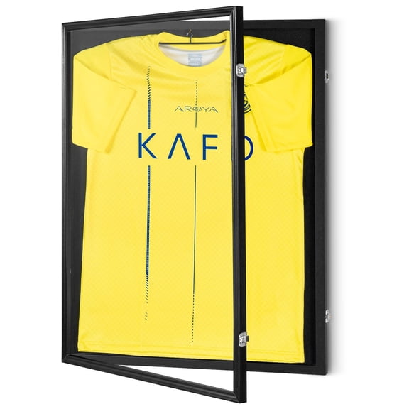 Large Lockable Sport Jersey Shadow Box Frame 23.3x31.2x1.5 Inches with UV Protection PC Glass and Hangers for Baseball Basketball Football Hockey Uniform Display