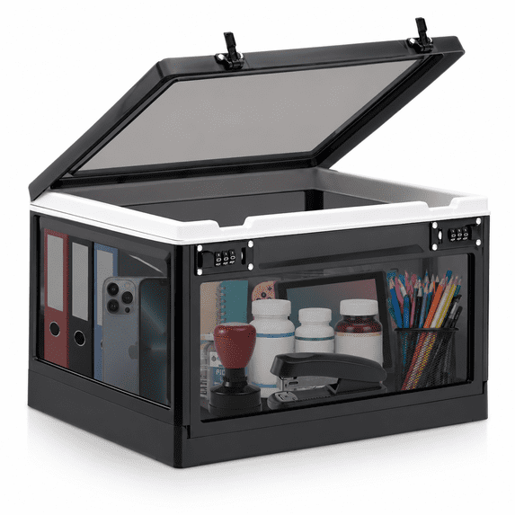 Combination Storage Lock Large Lockable Storage Bin with Dual Combination Locks, Black&White ...