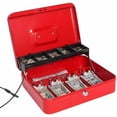 thumbnail image 1 of Large Locking Cash Box with Money Tray, Lock Box with Security Cable Metal Money Box with Key Lock, Red, 1 of 8