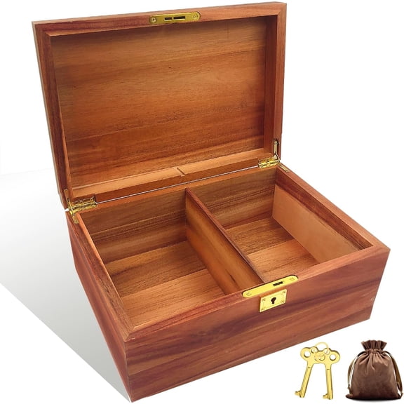 Large Locking Wooden Keepsake Box with Hinged Lid Premium Keepsake Chest Stash Boxes With Adjustable Divider Lockable Home Decorative Wooden Storage Box(Lid Grid)