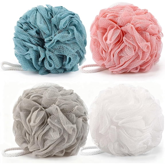 Large Loofah Bath Sponge 75g/Pc, Exfoliating Body Scrubber Shower Scrunchies Mesh Pouf - Pack of 4