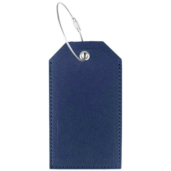 Large Luggage Tags, Wire Lanyard Boarding Pass, Leather Luggage Tags with Privacy Cover and Steel Loops (Blue Plain) 4.53" x 2.52" x 0.16"