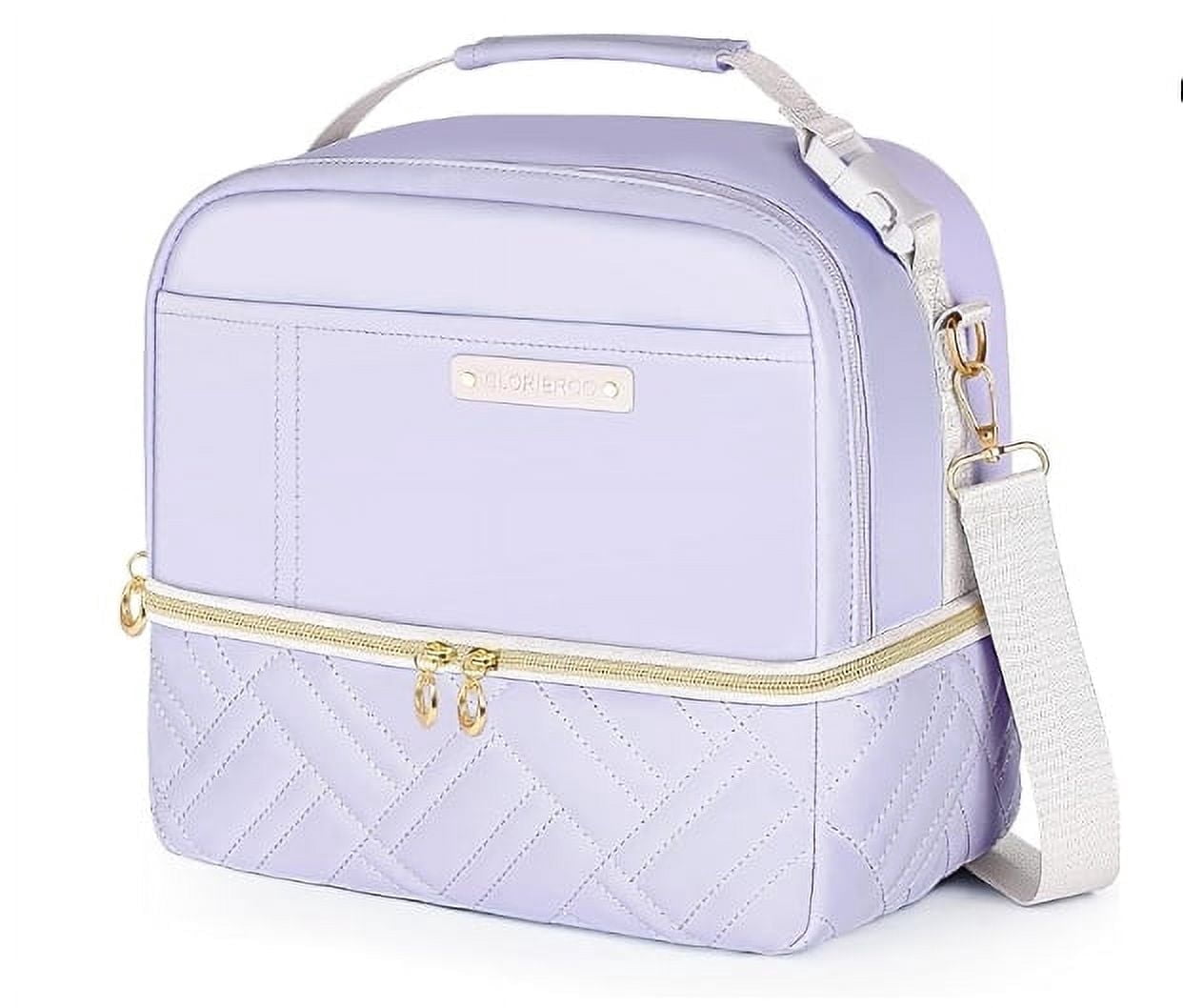 Large Lunch Bag Box Women - Christmas Mothers Day Gifts for Women - 2 Tier Leather Leakproof Insulated Water-Resistant Lunch Bag Tote Cooler with Removable Strap for Work Travel Picnics