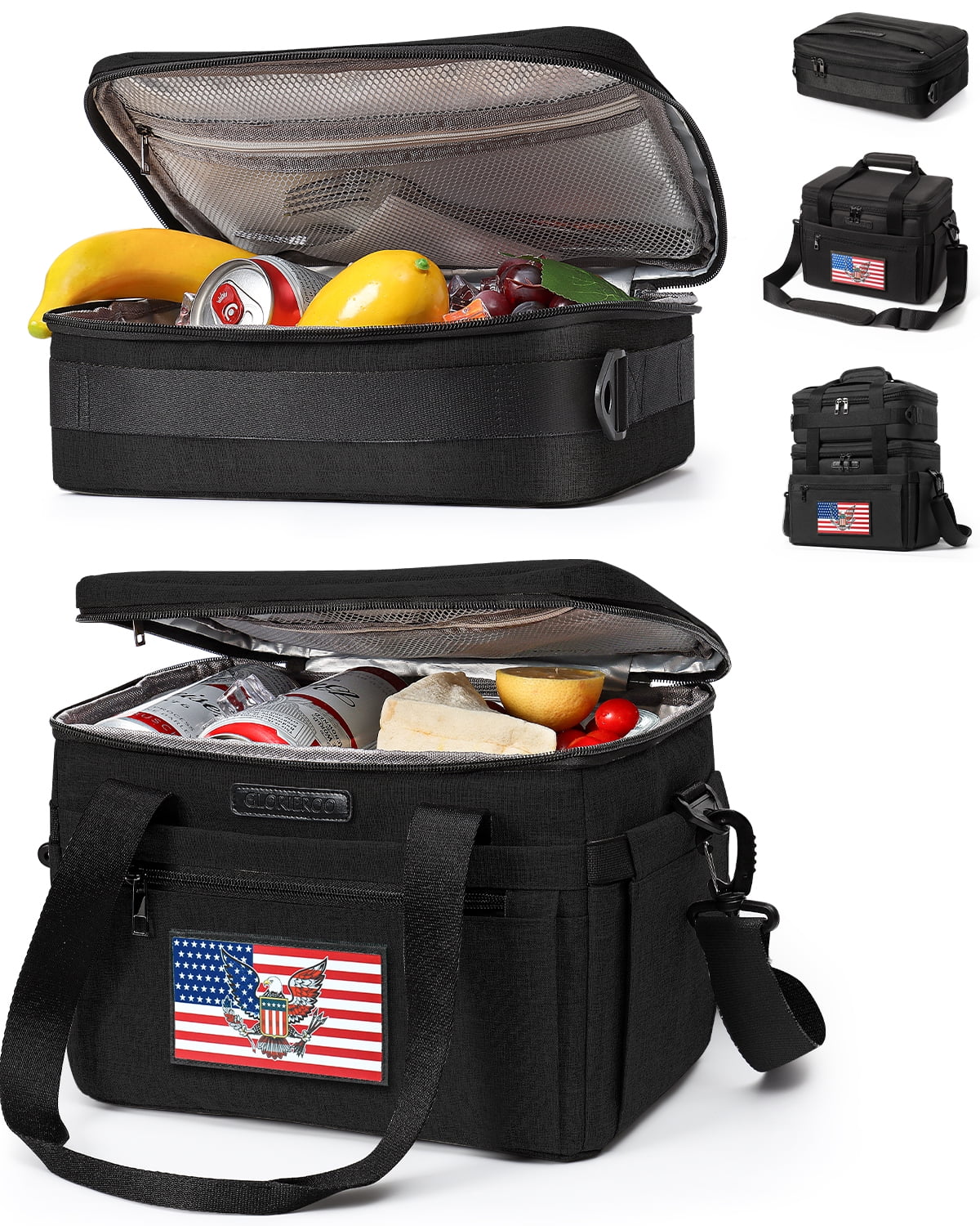 Large Lunch Bag Box for Men - 3 in 1 Cooler Bag Large Insulated Removable Double Deck Leak-Proof Lunch Box for Work Outdoor Picnic