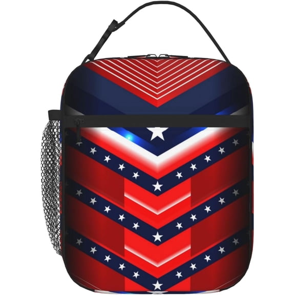 Large Lunch Bag Modern USA American Flag Pattern Insulated Lunch Box Soft Cooler Cooling Tote For Adult Men Women