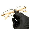 thumbnail image 1 of Large Luxury Men's Classic Square Retro 90's Aviator Gold Frame Eye Glasses Tan Arm Vintage Rectangle Hip Hop Clear Lens Pilot Glasses, 1 of 8