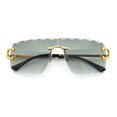 thumbnail image 1 of Large Luxury Petal Bevel Rimless Curved Top Gangster Shade Sunglasses [Gold - Green], 1 of 7