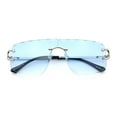 thumbnail image 1 of Large Luxury Petal Bevel Rimless Curved Top Gangster Shade Sunglasses [Silver - Blue], 1 of 1