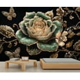 thumbnail image 1 of Large Luxury Rose Mural Wallpaper - Gold Flower Butterfly Murals For Living Room Bedroom, Rose Wall Mural 98.4"W x 68.9"H (Not Peel and Stick), 1 of 6
