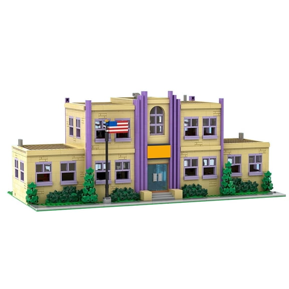 Large MOC City School Building Blocks Set, 1276 PCS Classic American Schoolhouse Model with Landscaping, 38.4cm Wide, 14+ Ages, Hobby Gift for Adults & Teens 