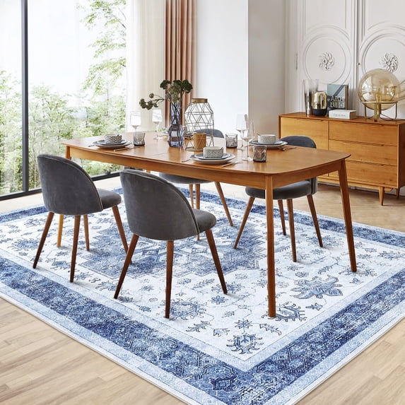 Large Machine Washable Area Rug Living Room Rugs, Soft Indoor Floral Stain Resistant Non Slip Thin Carpet for Under Dining Table Bedroom Nursery Home Office, 5*7/8*10/9*12 ft
