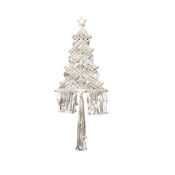 Large Macrame Christmas Tree, Macrame Christmas Decorative Hanging Ornaments Boho Christmas Hanging Wall Decor Macrame for Party Supplies(Beige)
