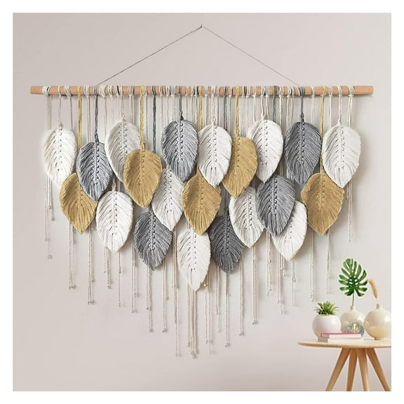 Large Macrame Wall Hanging, Boho Leaves Macrame Tapestry Wall Decor Handmade Woven Hanging Decor