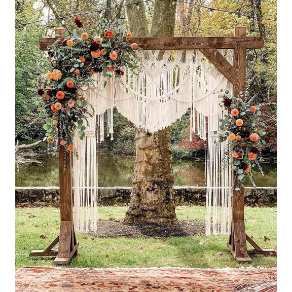 Large Macrame Wall Hanging Curtain Bohemian Boho Backdrop Window Panel Wedding Party Arch Decoration Hand Woven Cotton Fiber Fringe Tassel Banner Room Divider, Natural