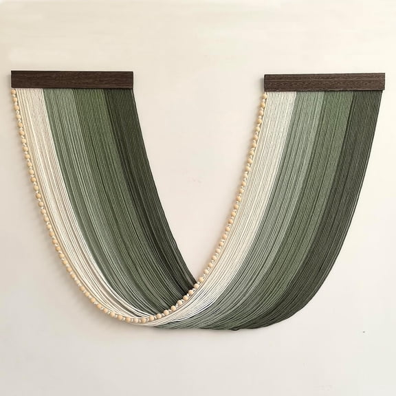 Large Macrame Wall Hanging Dip Dyed Yarn Tapestry Ombre Yarn Gradient Color Macrame Wall Decor Macrame Tapestry Boho Decor for Bedroom Living Room Headboard Above Bed (Green + Bead)