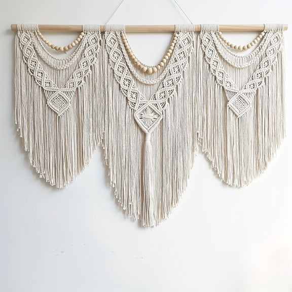Large Macrame Wall Hanging Handmade Boho Tapestry 43"x32" - Wall Art Decor for Living Room, Bedroom, Wedding (beige)