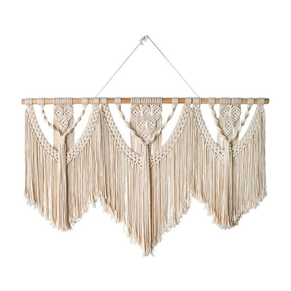 Large Macrame Wall Hanging Tapestry Wooden Stick Hand-Woven Tapestry Bohemian