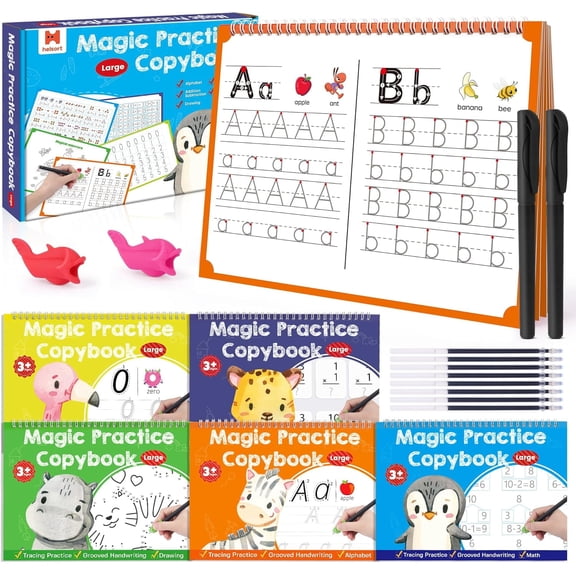 Large Magic Grooved Writing Practice Books for Kids, Reusable Grooved Handwriting Workbooks, Number Letter Tracing Books for Kids Age 3-8 Kindergarten Preschool Calligraphy