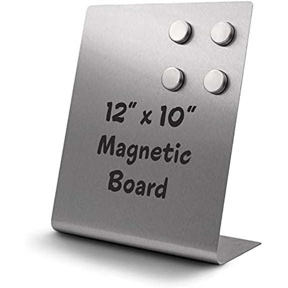 Large Magnetic Bulletin Board for Tabletops Dry Erase Memo Board with Stand Metal Easel for Magnet Display 12x10 Inches + 4 Magnets$$Office