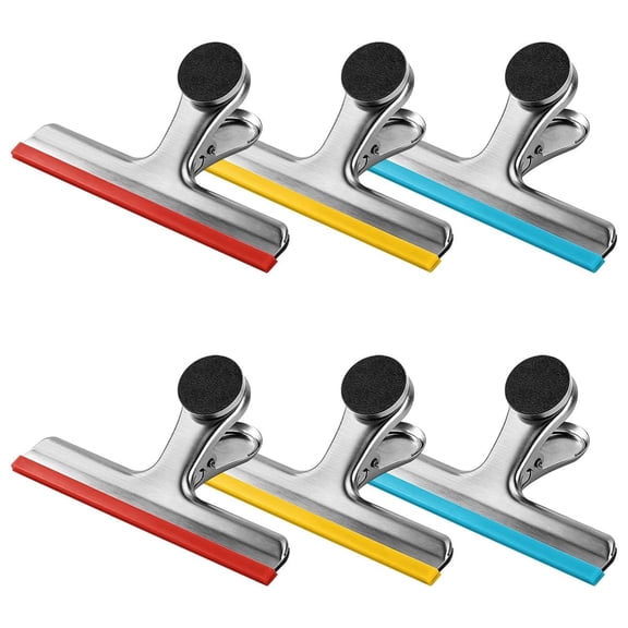 Large Magnetic Chip Clips, 6 Pack 5-Inch Stainless Steel Bag Clips with Silicone Edges, Heavy Duty Airtight Food Storage Clips for Kitchen, Fridge, Office