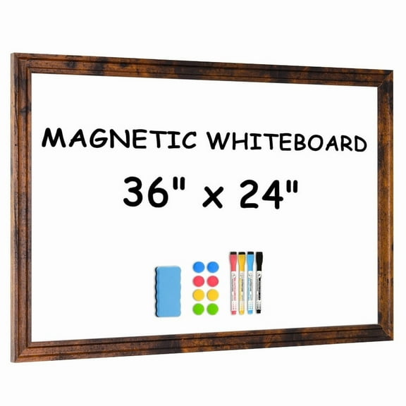 Large Magnetic Dry Erase Whiteboard, 36"x24" Magnetic Whiteboard for Wall Vintage Wood Frame Wall-Mounted White Board Decorative Notice Board for,Office,Home with 4Markers 8Magnets 1Eraser