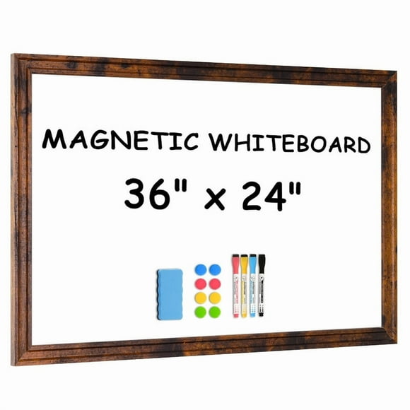 Large Magnetic Dry Erase Whiteboard, 36"x24" Magnetic Whiteboard for Wall Vintage Wood Frame Wall-Mounted White Board Decorative Notice Board for,Office,Home with 4Markers 8Magnets 1Eraser