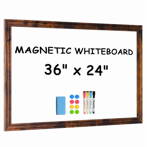 DOLLAR BOSS Large Magnetic Dry Erase Whiteboard, 36"x24" Magnetic Whiteboard for Wall Vintage Wood Frame Wall-Mounted White Board Decorative Notice Board for,Office,Home with 4 Markers & 8 Magnets