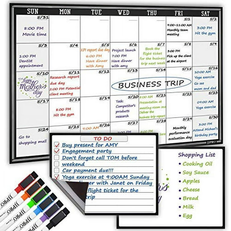Acrylic Calendar for Fridge - 2 Set Magnetic Fridge Calendar Dry Erase Board Includes 12 Markers 12 Colors,16x12 Magnetic Calendar and Blank Board