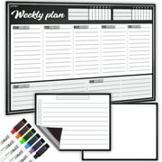 Large Magnetic Dry Erase Whiteboard Weekly Planner for Fridge - One Large Weekly Calendar and Two Notes/to Do/Grocery Boards Set - 6 Magnetic Dry Erase Extra Fine Tips Markers Included.