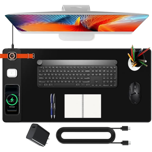 Large Magnetic Wireless Charging Mouse Pad with 3 Charging Areas Non-Slip Desk Mat for Gaming Office and PC