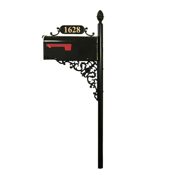 Large Mailbox & Post Combo Black Mailbox System Includes Address Plaque & Mounting Hardware Rust Resistant Metal Mailbox with Pineapple Finial
