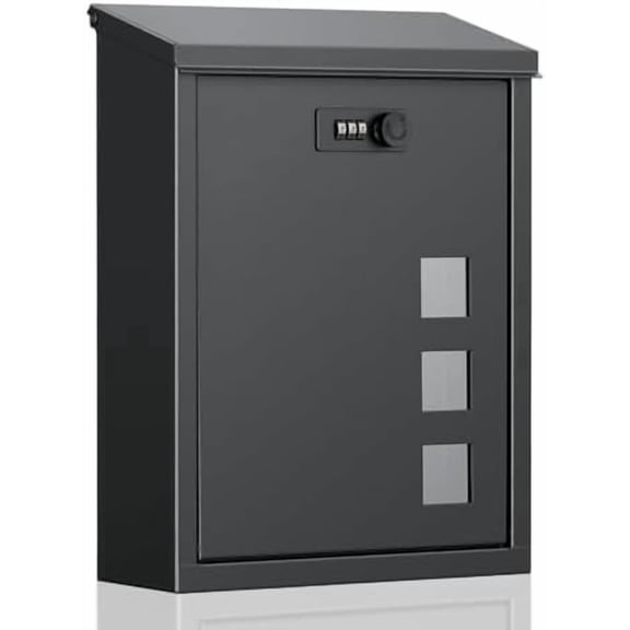 Large Mailbox, Wall Mount Mailboxes for Outside, Mail Boxes with Combination Lock, Security Locking Key Drop Box for House School Office and Outdoor, Black