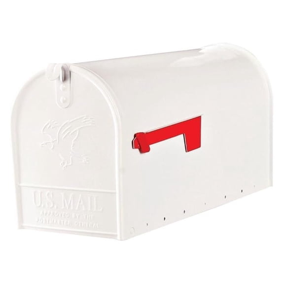 Large Mailbox, White - Heavy Duty Steel Mailbox with Flag - Weather Resistant & Durable - Rural Mailbox for Curb Side - Fully Assembled