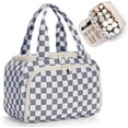 thumbnail image 1 of Large Makeup Bag Checkered Travel Toiletry Bag for Women, Wide-open Cosmetic Make up Organizer with Handle, Wet Pocket, Travel Bag for Toiletries, 1 of 10